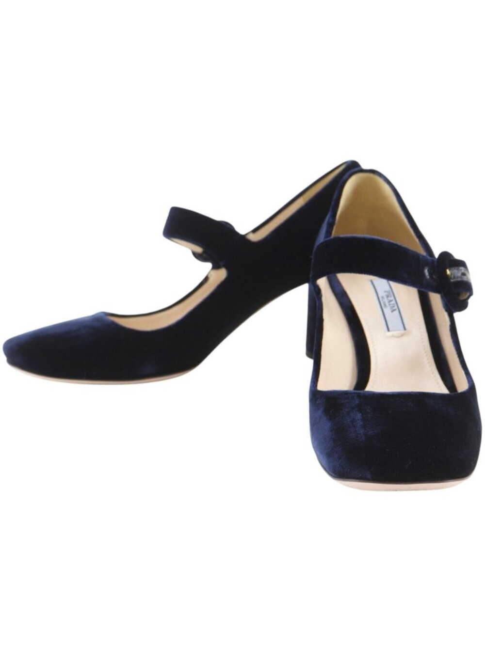 Prada Square Toe Velour Navy Pumps Heels